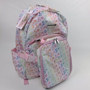 Jessica Simpsons Pink Pastel Logo Full size backpack and lunch bag set Zip NWT